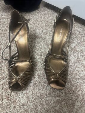 Nine West Metallic Bronze Open-Toe Strappy Heels